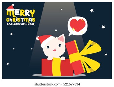Lovely Santa Cat in a gift box on the beautiful night 