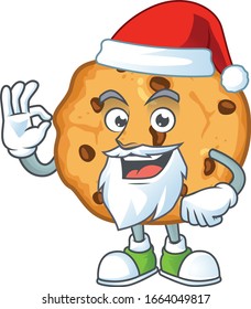A lovely Santa chocolate chips cookies mascot picture style with ok finger
