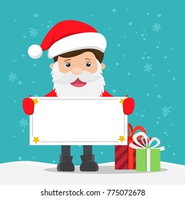 Lovely santa claus with blank sign - vector illustration.