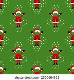 Lovely Santa Claus in green background. Christmas theme pattern: vector illustration seamless pattern design for Christmas gift wrapping, banner, invitation card.
