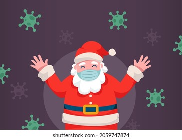 lovely Santa claus medical mask for health care on Christmas day. COVID-19 prevention concept.  cartoon character in flat style. vector illustration