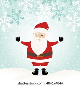 Lovely Santa Claus at Winter Background with Greetings