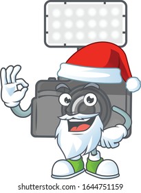 A lovely Santa photo camera with lighting mascot picture style with ok finger