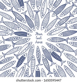 Lovely sardines. Postcard with colorful fish.