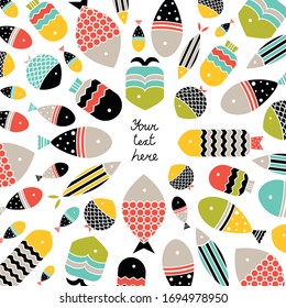 Lovely sardines. Postcard with colorful fish.