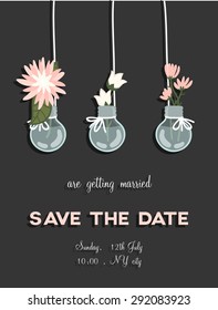 Lovely save the date card in vector. Sweet and cute background with beautiful flowers in popular, pastel colors