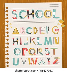 Lovely school stationery font design on notepaper