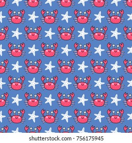 Lovely sea crab seamless pattern. Good for textile fabric design, wrapping paper and website wallpapers. Vector illustration.