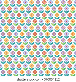 Lovely seamless background with a lot of yellow, red, blue and lilac flowers on white backdrop
