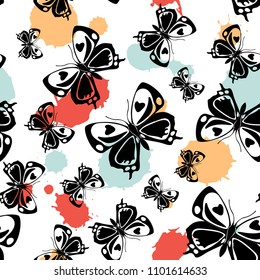Lovely seamless butterfly cloth template with blotter on white. Season butterfly linen theme vector. Repeating insect fabric clipart for marketing.