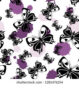 Lovely seamless butterfly cloth template with blotter on white. Season butterfly linen theme vector. Repeating insect fabric artwork for advert.