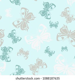 Lovely seamless butterfly iterative pattern isolated on contrast back layer. Spring butterfly repeat theme vector. Wildlife insect fauna backdrop for clothing fabric.