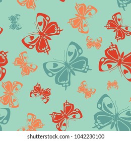 Lovely seamless butterfly iterative texture isolated on contrast back layer. Nature butterfly repeat theme vector. Wildlife insect fauna artwork for wrapping paper.