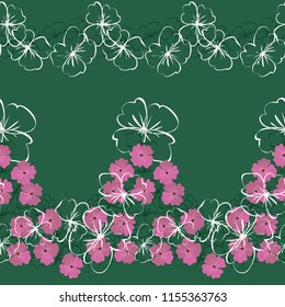 Lovely seamless floral border with bright colorful small flowers. Folk style millefleurs. Plant background for textile, wallpaper, covers, surface, print, wrap, scrapbooking, decoupage.