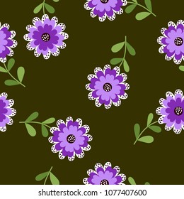 Lovely seamless floral pattern with bright colorful small flowers. Folk style millefleurs. Plant background for textile, wallpaper, pattern fills, covers, surface, print, wrap, scrapbooking, decoupage