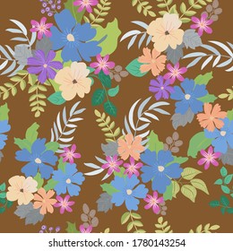 Lovely seamless floral pattern with bright colorful small flowers. Folk style millefleurs. Plant background for textile, wallpaper, covers, surface, print, wrap, scrapbooking, decoupage. 