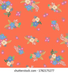 Lovely seamless floral pattern with bright colorful small flowers. Folk style millefleurs. Plant background for textile, wallpaper, covers, surface, print, wrap, scrapbooking, decoupage. 