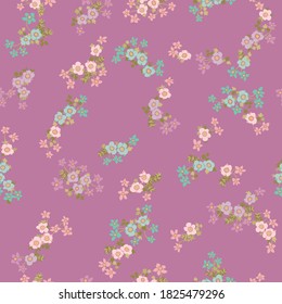 Bonito patrón floral sin fisuras con flores pequeñas de colores vivos. Millefleurs al estilo popular. Fondo de planta para textiles, papel pintado, cubiertas, superficie, impresión, envoltura, scrapbooking, desacoplamiento.