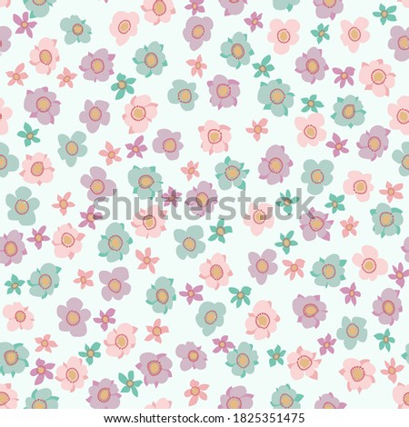 Lovely seamless floral pattern with bright colorful small flowers. Folk style millefleurs. Plant background for textile, wallpaper, covers, surface, print, wrap, scrapbooking, decoupage.