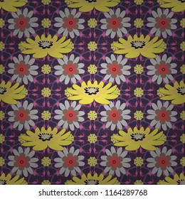 Lovely seamless pattern. Abstract seamless bright background from picturesque stylized red, orange and green flowers. Vector background with flowers. Fabric for summer tropical holiday.