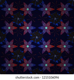 Lovely seamless pattern. Abstract seamless bright background from picturesque stylized black, red and violet flowers. Vector background with flowers. Fabric for summer tropical holiday.