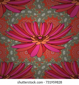 Lovely seamless pattern. Abstract seamless bright background from picturesque stylized pink, gray and red flowers. Fabric for summer tropical holiday. Vector background with flowers.