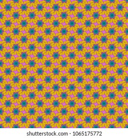 Lovely seamless pattern with abstract vector flowers in purple, yellow and violet colors. Perfect for your project, wedding, greeting card, packaging, wallpaper, pattern, texture, cover, Birthday.