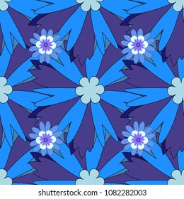 Lovely seamless pattern with abstract vector flowers in blue, violet and black colors. Perfect for your project, wedding, greeting card, packaging, wallpaper, pattern, texture, cover, Birthday.