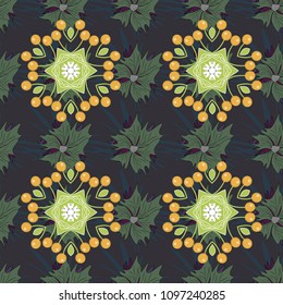 Lovely seamless pattern with abstract vector flowers in green, orange and gray colors. Perfect for your project, wedding, greeting card, packaging, wallpaper, pattern, texture, cover, Birthday.