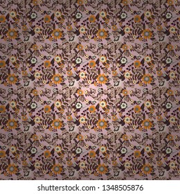 Lovely seamless pattern with abstract vector flowers in brown, pink and beige colors. Perfect for your project, wedding, greeting card, packaging, wallpaper, pattern, texture, cover, Birthday.