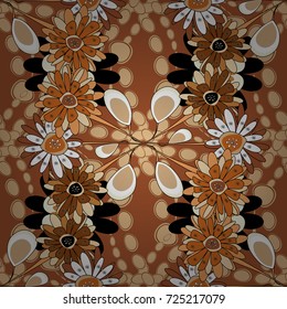 Lovely seamless pattern with abstract vector flowers in yellow, beige and brown colors. Perfect for your project, wedding, greeting card, packaging, wallpaper, pattern, texture, cover, Birthday.