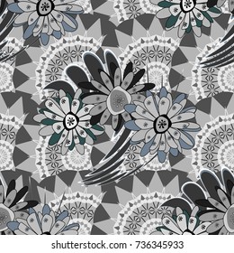 Lovely seamless pattern with abstract vector flowers in gray, brown and black colors. Perfect for your project, wedding, greeting card, packaging, wallpaper, pattern, texture, cover, Birthday.