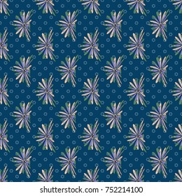 Lovely seamless pattern with abstract vector flowers in gray, blue and green colors. Perfect for your project, wedding, greeting card, packaging, wallpaper, pattern, texture, cover, Birthday.