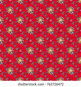 Lovely seamless pattern with abstract vector flowers in red, gray and orange colors. Perfect for your project, wedding, greeting card, packaging, wallpaper, pattern, texture, cover, Birthday.