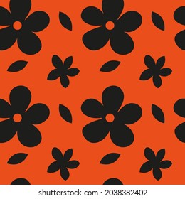 Bonito patrón impecable con flores negras sobre fondo naranja. Ilustración vectorial para la ropa, el diseño interior y la decoración.
