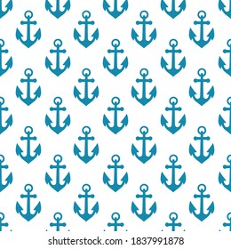 Bonito patrón impecable con anclas azules sobre fondo blanco. Artículos marinos de estilo plano.
Ilustración vectorial de existencias para la decoración y el diseño, textiles,
papel tapiz, papel envolvente