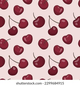 Lovely seamless pattern with cherry berry. Vector illustration