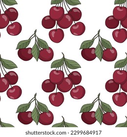 Lovely seamless pattern with cherry berry. Vector illustration