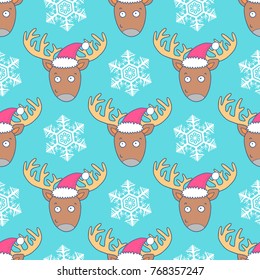 Lovely seamless pattern with christmas deer. Good for textile fabric design, wrapping paper and website wallpapers. Vector illustration.