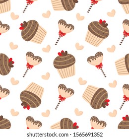 Lovely seamless pattern with cute muffins and lollipops.