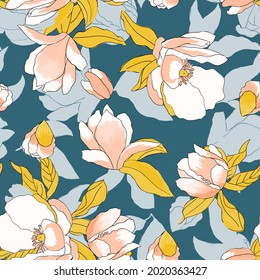 Lovely seamless pattern with exotic magnolia