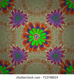 Lovely seamless pattern. Fabric for summer tropical holiday. Vector background with flowers. Abstract seamless bright background from picturesque stylized brown, violet and neutral flowers.