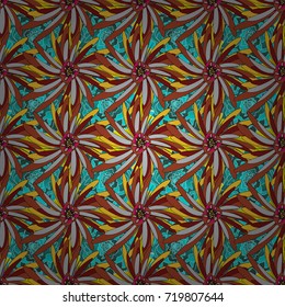 Lovely seamless pattern. Fabric for summer tropical holiday. Vector background with flowers. Abstract seamless bright background from picturesque stylized yellow and gray flowers.