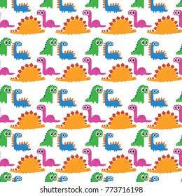 Lovely seamless pattern with funny dinosaurs in cartoon. Backgroundl for cards, invitations, party, banners,  baby shower, preschool or children textile