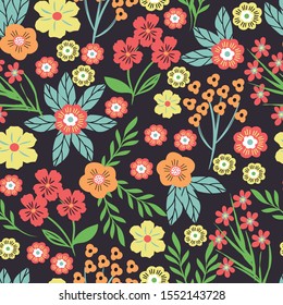 Lovely Seamless Pattern With Hand Drawn Flowers And Leaves. Romantic Print. Fashion Template. Vector Illustration In Pastel Colors.