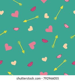Lovely seamless pattern with hand-drawn arrows and hearts. St. Valentine's Day.
