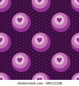 Lovely seamless pattern with a heart symbol. Nice romantic background for Valentine's Day or love theme decoration. Shades of purple color. Stock vector.