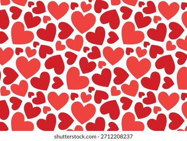 Precioso patrón sin fisuras con corazones rojos de varias Formas sobre un fondo blanco. Papel de regalo colorido. Impresión, diseño y decoración de Antiguas para celebrar el Día de San Valentín. Amor, romance, enamoramiento.