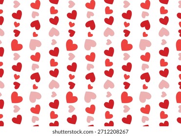 Schönes, nahtloses Muster mit roten Herzen verschiedener Formen auf weißem Hintergrund. Buntes Packpapier. Vintage Print, Design und Dekor zum Valentinstag. Liebe, Romantik, Vernarrtheit.