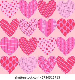 Lovely seamless pattern with textured hearts, perfect for Valentine's Day and romantic or festive occasions. Ideal for textiles, wrapping paper, banners, love-themed graphics, and charming decor.